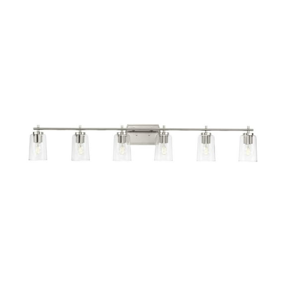 Adley Collection Six-Light New Traditional Brushed Nickel Clear Glass Bath Vanity Light