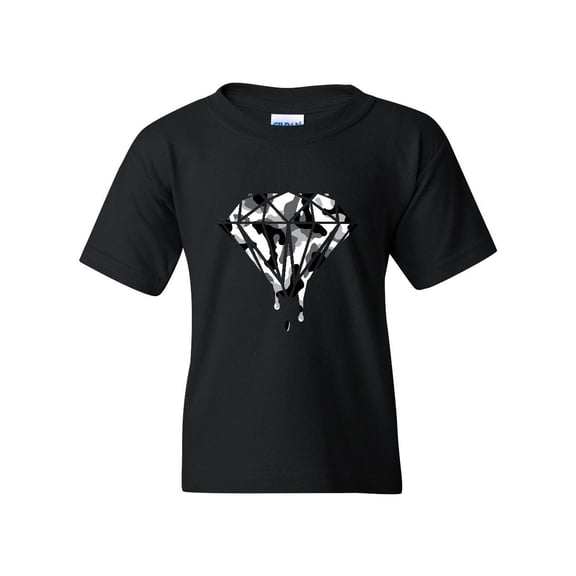 Diamond Black and White Camouflaged Unisex Youth Kids T-Shirt Tee