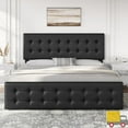 thumbnail image 3 of Bed Frame with 4 Storage Drawers and Adjustable Linen Headboard, Button Tufted Upholstered Platform Bed Frame with Wooden Slats Support, No Box Spring Needed, King, Black, 3 of 9
