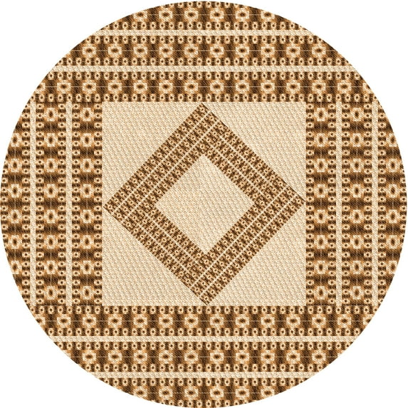 Ahgly Company Machine Washable Indoor Round Transitional Mahogany Brown Area Rugs, 5' Round