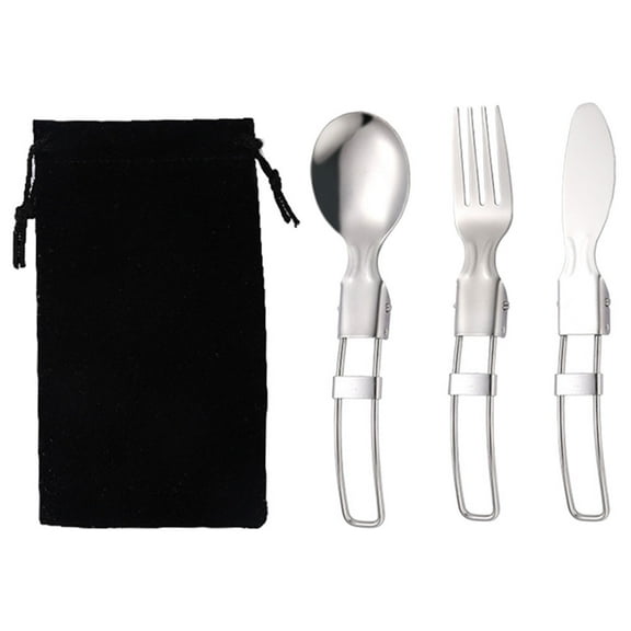 MLINS 1 Set Portable Camping and Picnic Tableware Stainless Steel Fork Spoon