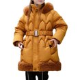 thumbnail image 3 of Shadoumai Kids Girls Winter Coats Heavyweight Lined Jackets Windproof Hooded Outerwear with Waist Belt 5-10 Years, 3 of 9