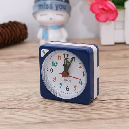 Worgeous Mini Clock Square Plastic Quartz Alarm Clock Portable Lightweight Clock (Blue)
