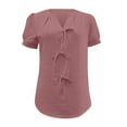 thumbnail image 4 of SHITINN Fashionable V Neck Solid Color Short Sleeve T Shirt for Women with Tie Bow Detail Tops for Women Short Sleeve Blouses for Women Women's Summer Tops, 4 of 4