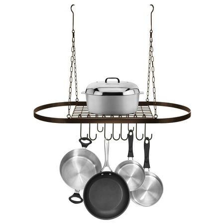 Low Ceiling Oval Pot Rack - Sorbus Pot and Pan Rack for Ceiling with Hooks - Decorative Oval Mounted Storage Rack - Multi-Purpose Organizer Great for Home, Restaurant, Kitchen Cookware, Utensils, Books, Household Items