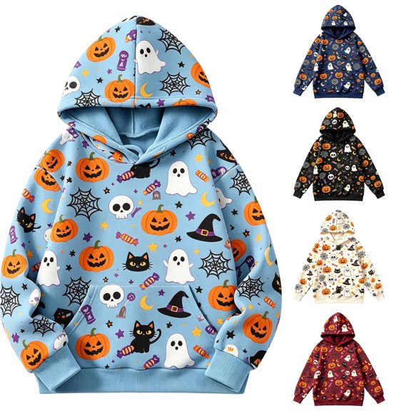 NordicNest Halloween Graphic Hoodie With Pocket For Boys Cozy Sweatshirt For Seasonal Wear And Everyday Comfort Thermal Underwear Kids Halloween