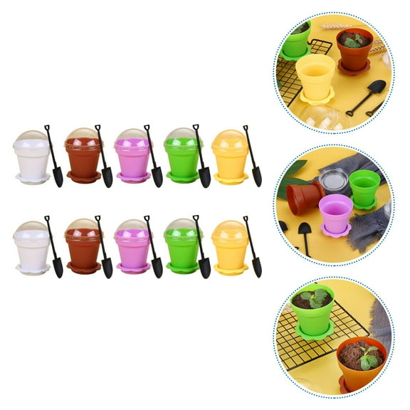 Squalise 10 Sets Dessert Beverage Cups Plastic Dessert Visible Cups Small Flowerpots