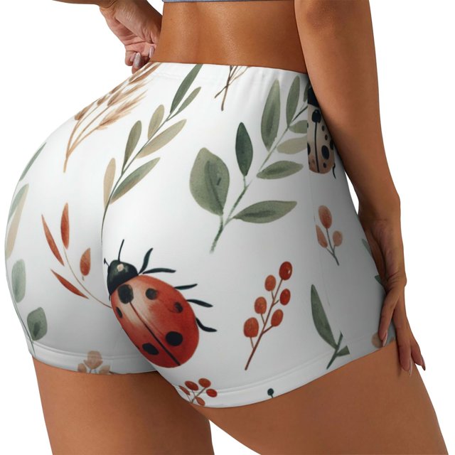 Fotbe Watercolor Ladybug Shorts Sin Costuras – Shorts Deportivos de Cintura Alta para Mujer, Elásticos para Gimnasio, Yoga, Running o Ciclismo-Medium