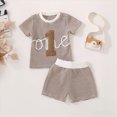 thumbnail image 2 of TOWED22 Toddler Boys Summer Outfits Embroidery Short Sleeve Shirt and Striped Shorts Sets 2Pcs Summer Clothes Set(Brown,12-18 Months), 2 of 6