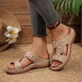thumbnail image 2 of Rokment Orthopedic Wedges Slip on Sandals for Women with Arch Support Comfortable Summer Beach Flower Hollow out Leather Platform Arch Support Walking Dress Slides Beige Size 9.5, 2 of 5
