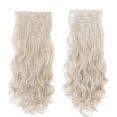 thumbnail image 1 of S-noilite Extensiones de cabello sintético con clip de cabeza completa y rizada de 24 pulgadas de largo, 8 piezas 170 g (24 "" - Gris beige rizado), 1 of 5