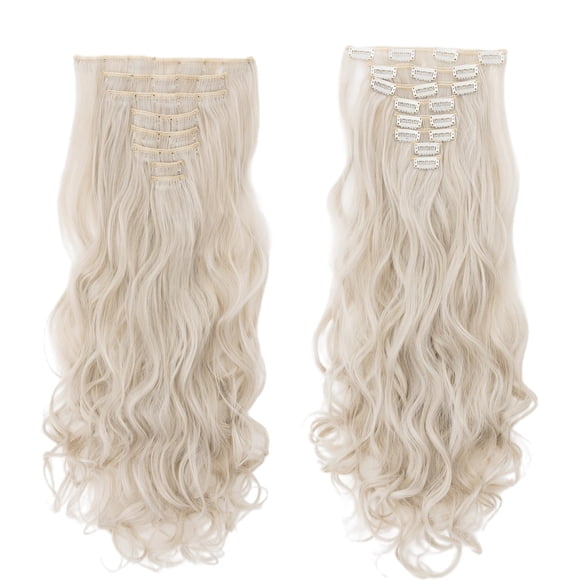 S-noilite Extensiones de cabello sintético con clip de cabeza completa y rizada de 24 pulgadas de largo, 8 piezas 170 g (24 "" - Gris beige rizado)