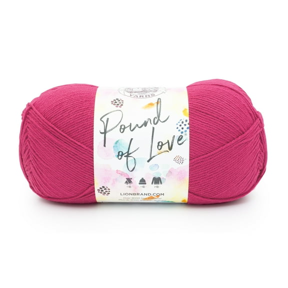 Lion Brand Yarn Pound of Love Cerise 4 Medium Worsted Yarn Pink 16 oz 1020 yards