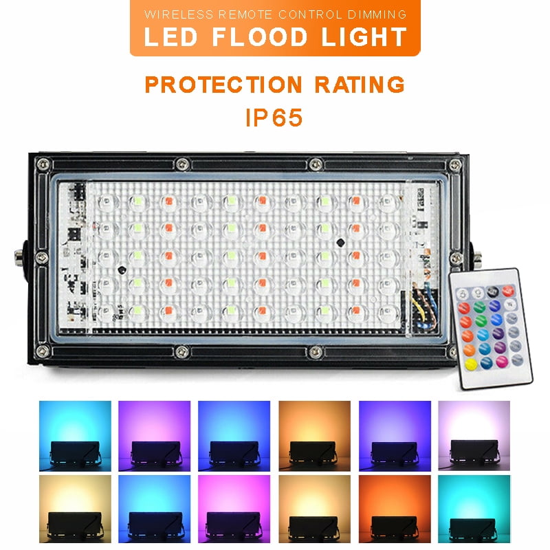 100W RGB LED Flood Light Reflector Security Outdoor Spot Lamp Remote Control 