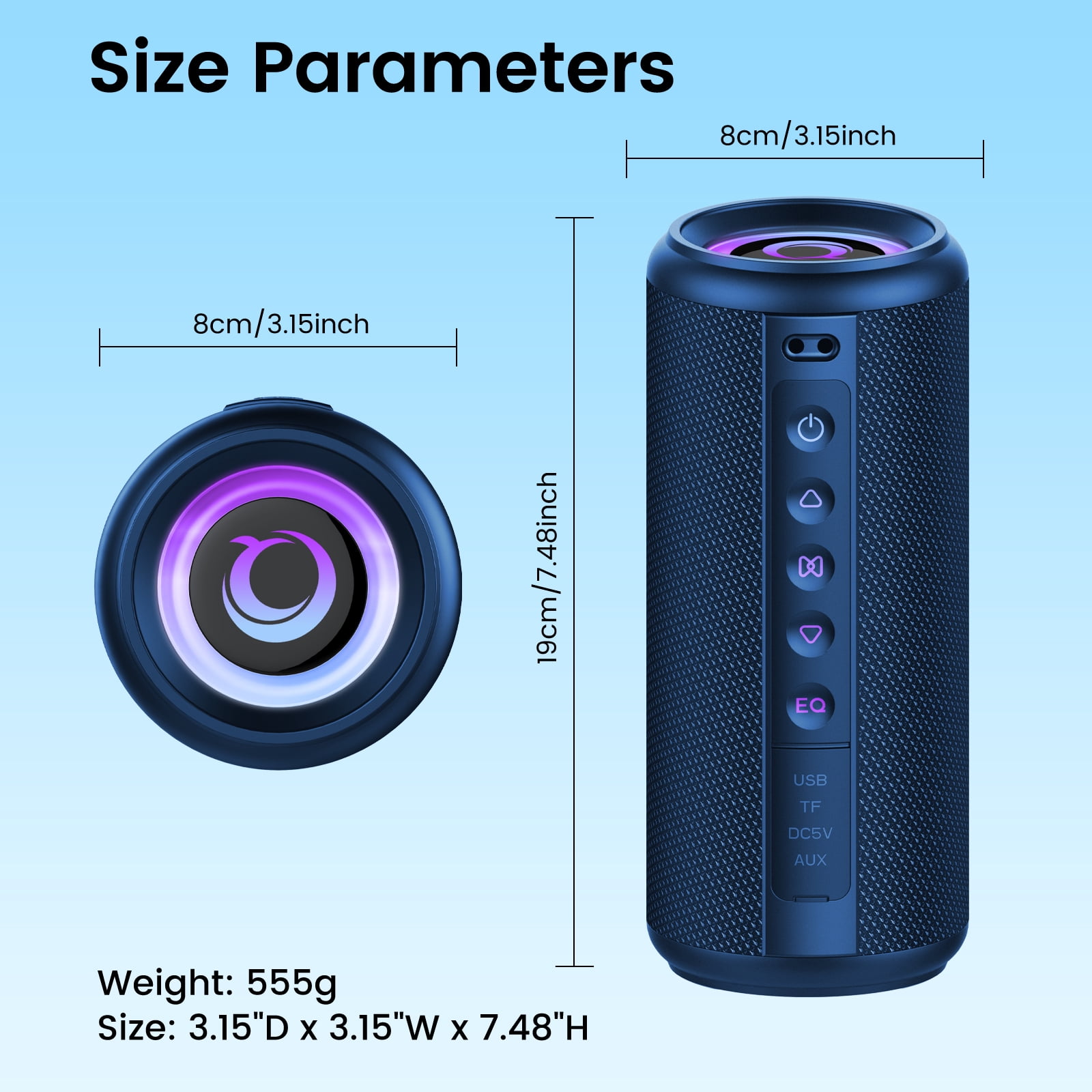 Cillso Portable Bluetooth Speaker, 2026 Bluetooth 5.4, 20W HD Stereo Sound, 20H Playtime, RGB LED Lights, IPX7 Waterproof, TWS Pairing, Wireless Outdoor Speaker for Home, Party, Camping (Blue)