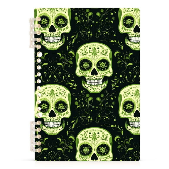 Green Skull and Leaves Notebooks 1-subject Journal 60 Sheets A5 College Ruled Paper Detachable Ring 8.3"x5.7"