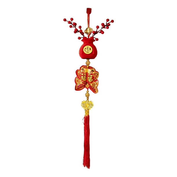 Decoración colgante de Año Nuevo chino Adorno de buena suerte Feng Shui 2026 Fu chino doble pez