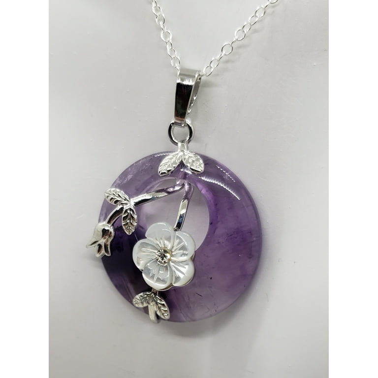 Natural Amethyst Flower Silver Necklace Walmart