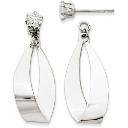 Primal Gold 14 Karat White Gold CZ Polished Oval Dangle Stud Earring Jackets