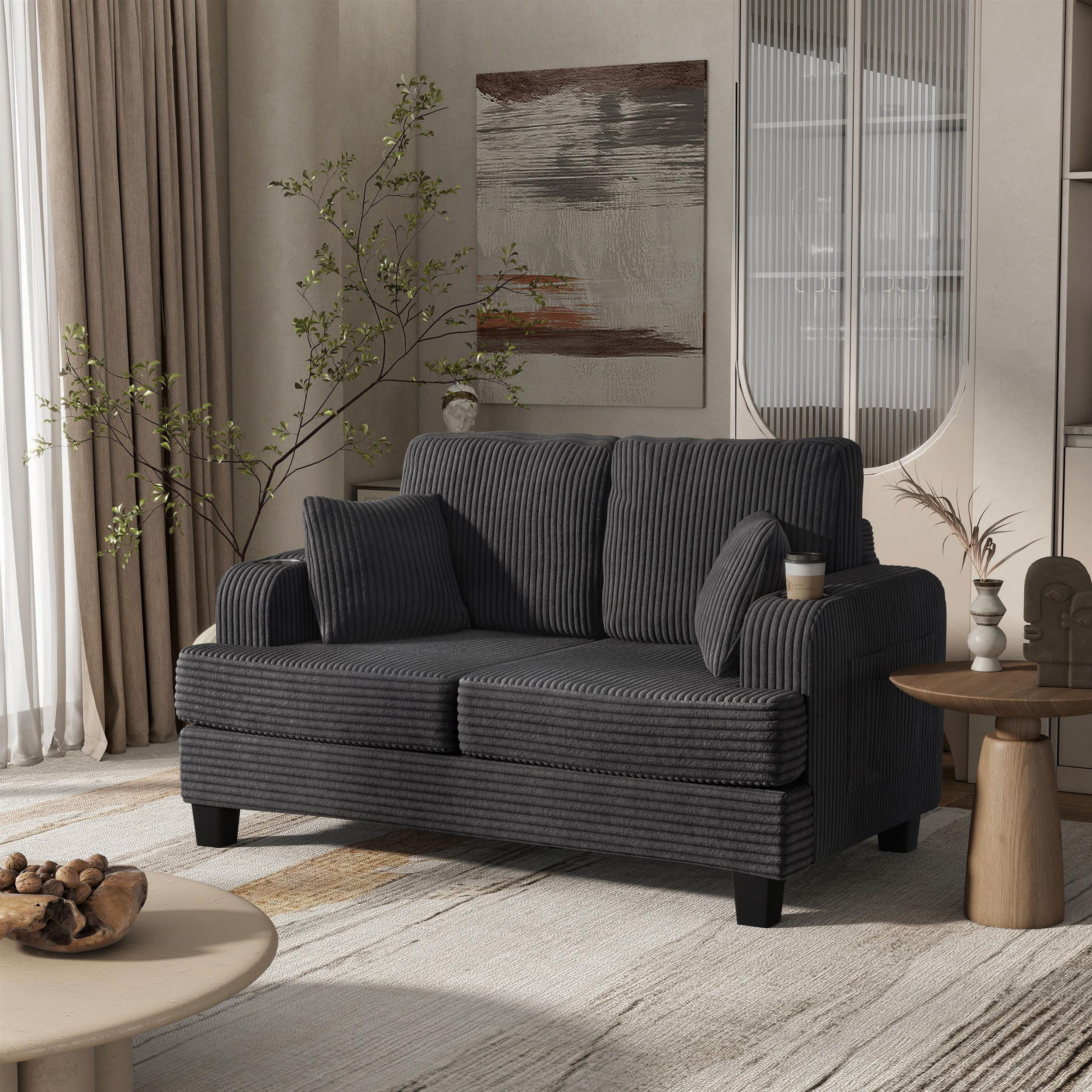 Furniture of America Fayen Modern Small Space Chenille Fabric Loveseat with Pillow, Dark Gray