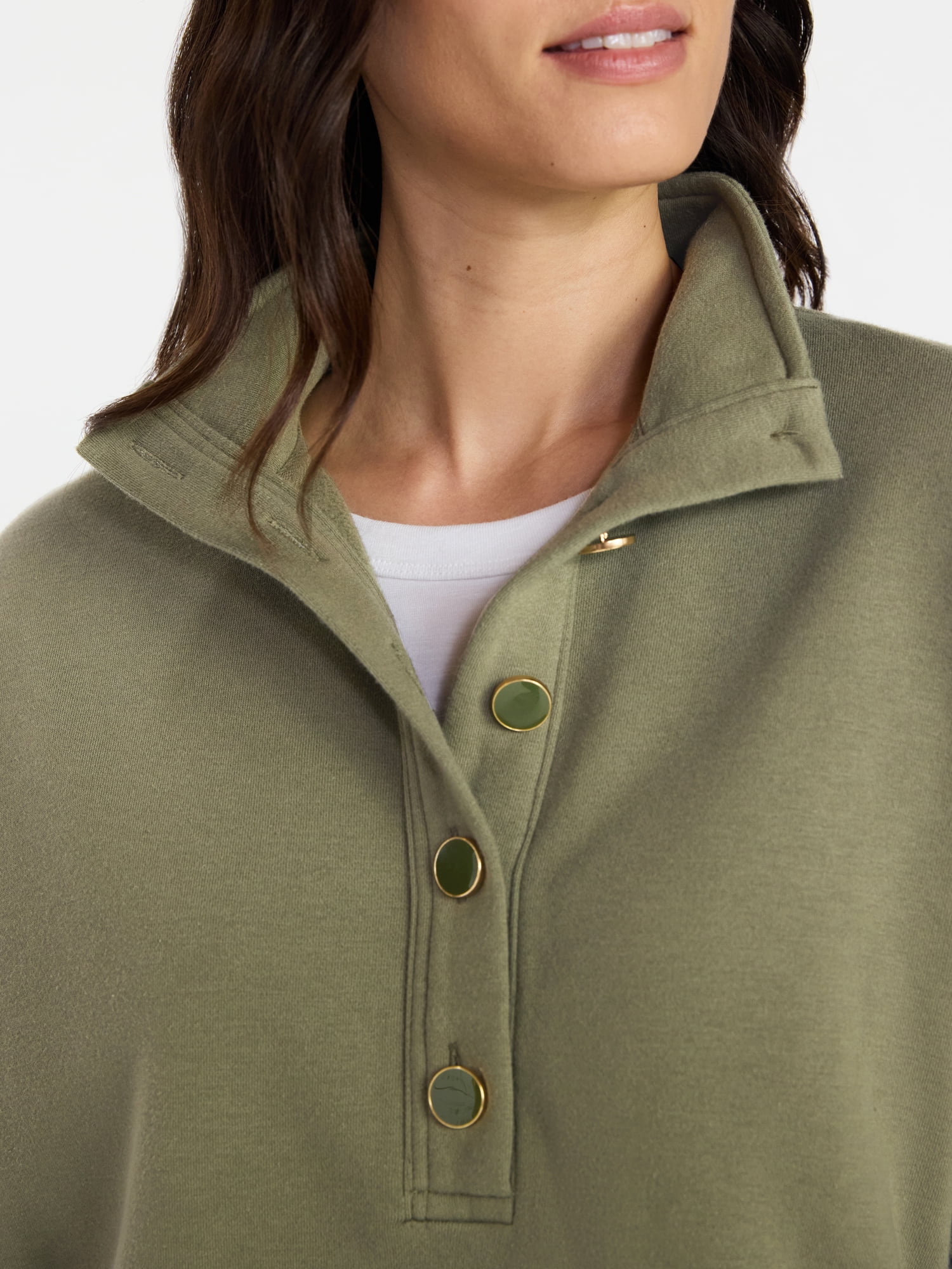 Time and Tru Women's Quarter Button Fleece Top with Long Sleeves, Size XS-4X