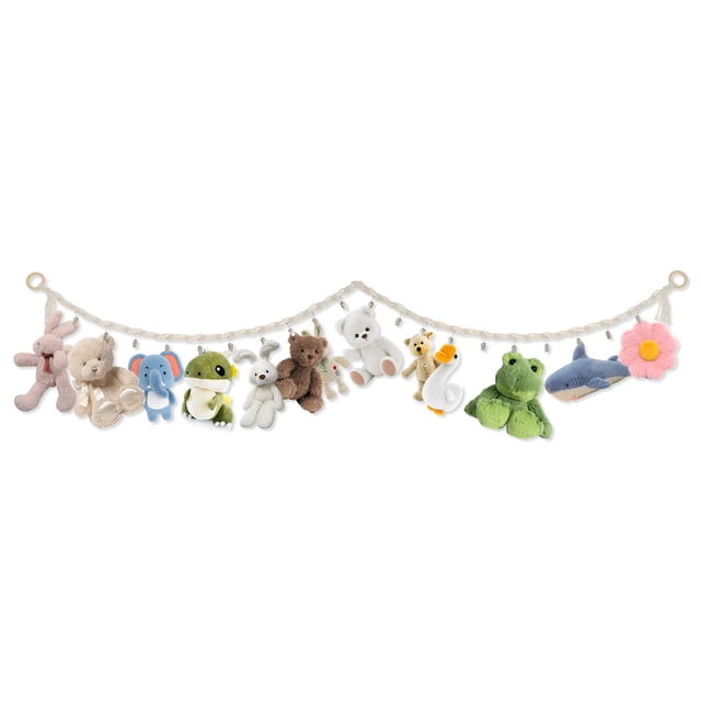 Stuffed Animals Storage Hammock with Removal Clips Space Saving Stuffed Animals Storage Chain Cotton Rope Stuffed Animals Holder Portable Hanging Hammock Storage for Hats Toys Dolls-1pc-