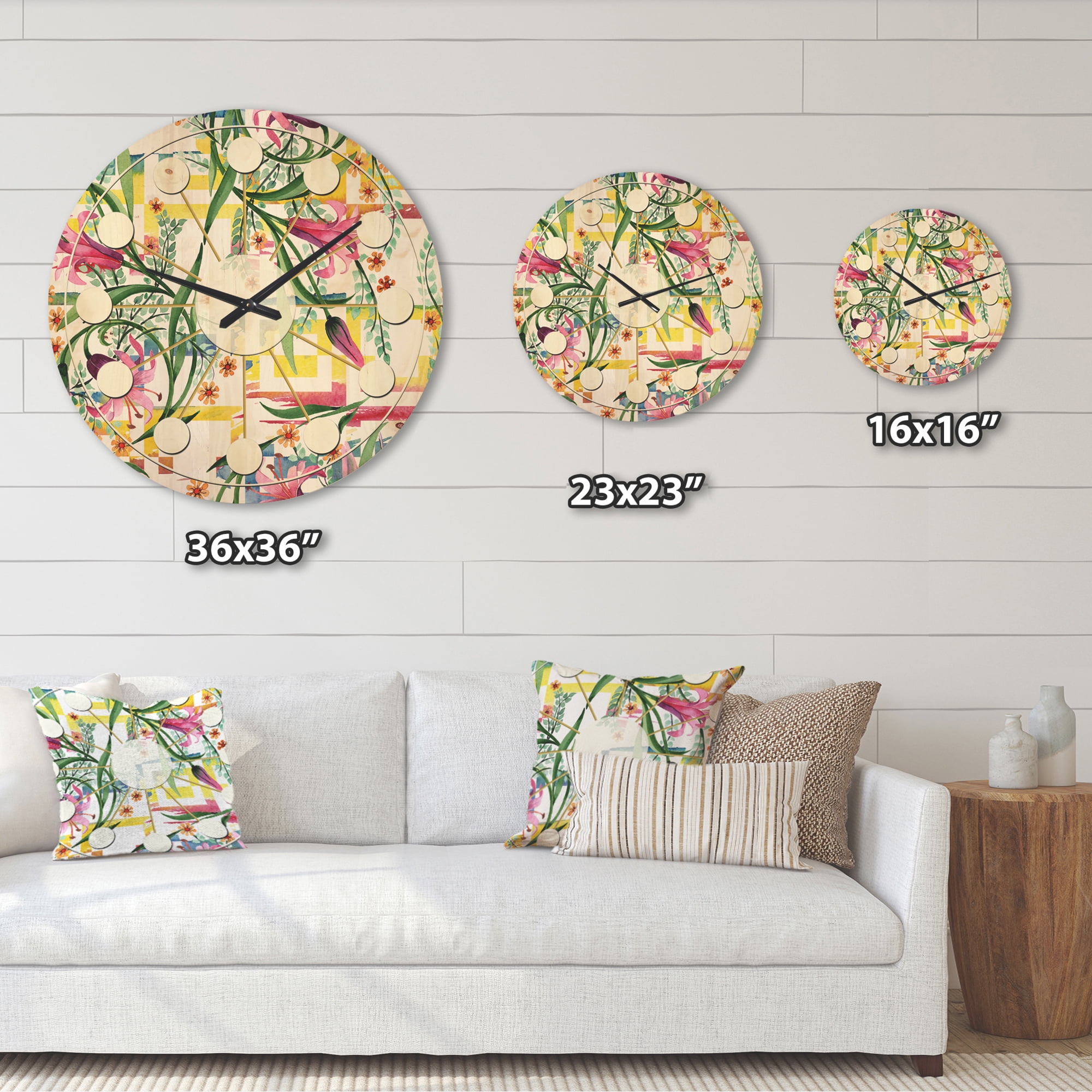 Designart 'Botanical Floral Retro XI' Mid-Century Modern Wood Wall Clock
