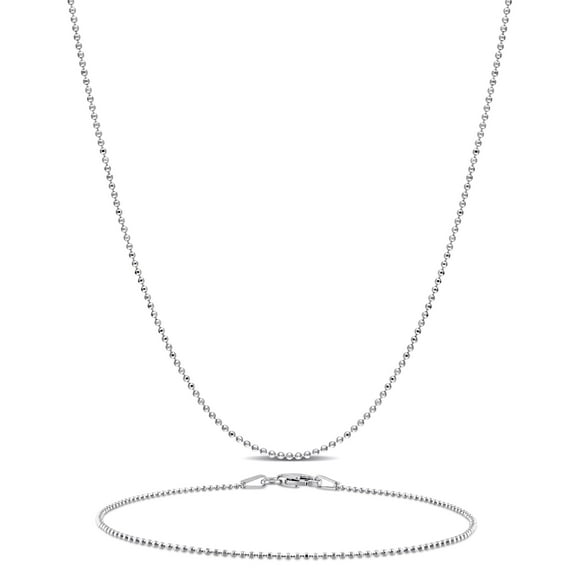 Everly Women's Sterling Silver 1mm Ball Chain Necklace and Bracelet Set - 16 in + 7.5 in