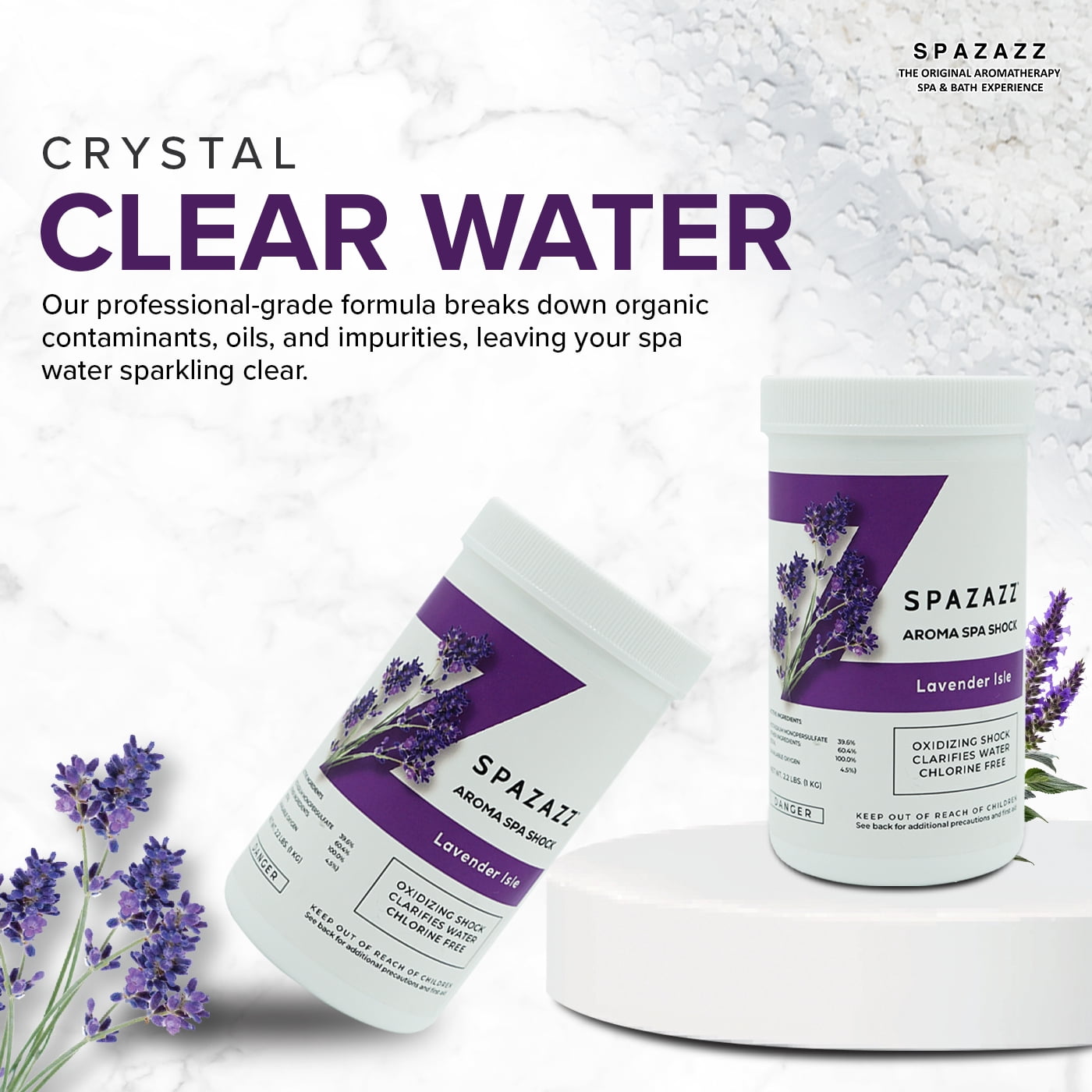 Spazazz Aroma Spa Shock Lavender Isle - Chlorine-Free Oxidizing Shock for Spa Water Clarification - Professional Grade Formula