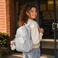 thumbnail image 6 of Cute Gingham Coquette School Backpack for Girls, Pearl Beaded Bow Plush Charm Bookbag, Large Teen Student Casual Daypack (Purple), 6 of 7