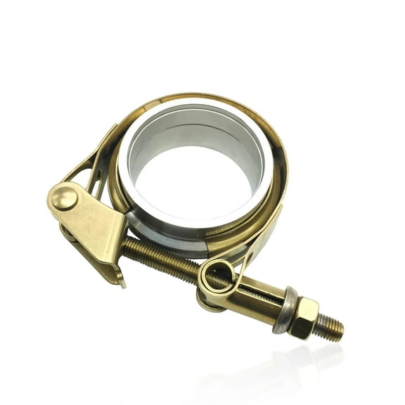 NGR 2 Inch V-Band Kit – Stainless Steel T304 Exhaust Clamp with 1 Male Flange & 1 Female Flange, Gold Finish | 2" Exhaust Clamp & V Band Clamp