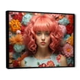 thumbnail image 2 of Designart "Portrait Of Whimsical Pink Wigs II" Woman Pop Art Floater Framed Wall Art Living Room, 2 of 5