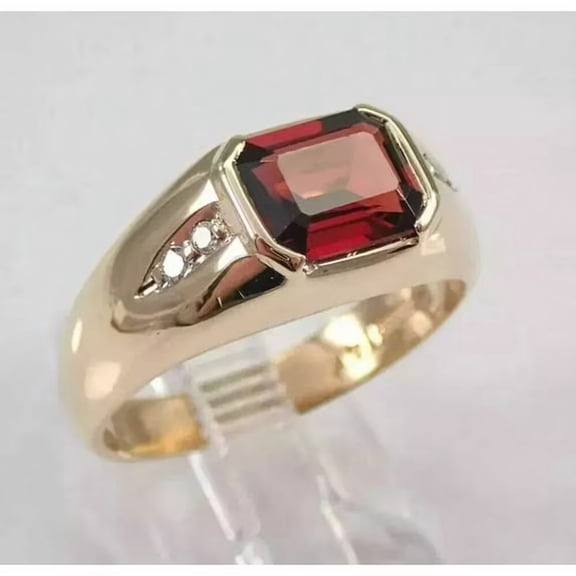 New Jewels 2Ct Emerald Cut Lab Created Red Garnet Solitaire Men's Pinky Ring 14K Yellow Gold Plated