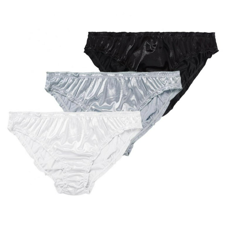 Xmarks Women Satin Panties Low Waist Ruffle Milk Silk Underwear Comfortable  Bikini Briefs Elastic Ladies Underpants Lingerie(3-Packs) 