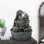 Indoor Water Fountain Tabletop with LED Light, Crystal Ball - 3 Step Zen Modern Portable Rock Waterfall Fountain for Office Desktop Decor
