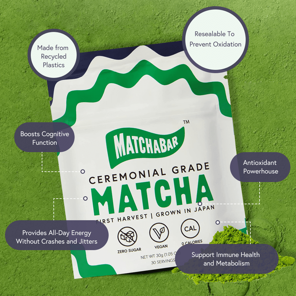 MatchaBar Ceremonial Grade Matcha Powder, Harvested in Japan, 80g Pouch