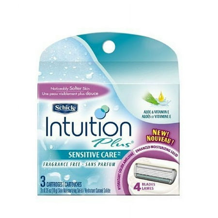 Schick Intuition Plus All-In-One Cartridges for Sensitive Skin, Fragrance Free, 3 Cartridges
