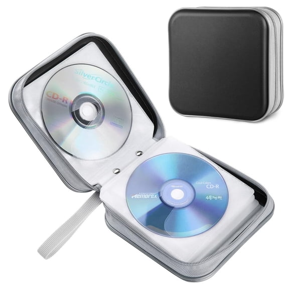 CD Case, 40 Capacity CD/DVD Case Holders Wallet Hard Plastic DVD Disc Cases Storage Binder for Car Home Office Travel