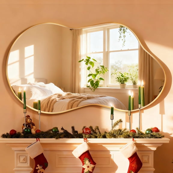 TEWLOSS Irregular Wall Mirror 36"x24" Cloud Shaped Mirrors for Bathroom, Gold Aluminum Alloy Frame
