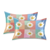 Yayeee Pillowcase Standard Size Set of 2 Satin Wrinkle Resistant Pillow Case, Pink Checkered Daisy