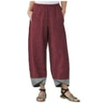 thumbnail image 2 of Pantalon en Lin Abordable pour Femmes - Mode Été Décontracté Ample Coton et Lin avec Poches Imprimées Pantalon Vin 5TG, 2 of 3