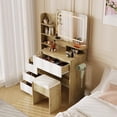 thumbnail image 2 of Coiffeuse Éclairée avec Miroir, Table de Maquillage avec Prise de Courant Intégrée, 4 Tiroirs, Étagères de Rangement et Tabouret pour Chambre, Naturel, 2 of 6