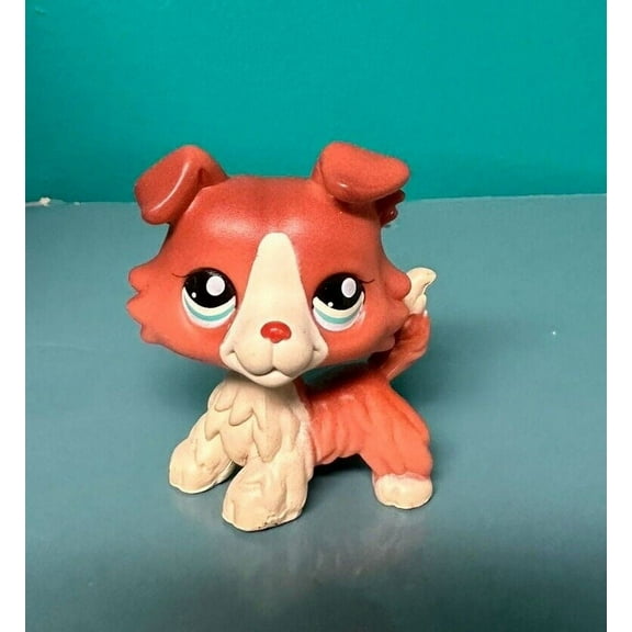 Littlest Pet Shop 1542 LPS Authentic Brown Red White Collie Dog Blue Eyes New