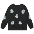 thumbnail image 4 of Weebloom Halloween Crew Neck Sweatshirts Kids Cute Ghost Graphic Pullover Fall Winter Season Tops Boy Girl Party Sweatshirt Black, 4 of 5