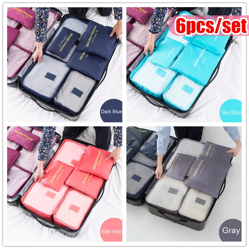 6 pc portable travel luggage packing cubes