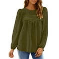 thumbnail image 2 of UVN Fall Shirts for Women Long Sleeve Blouses Ladies Crewneck Lace Crochet Tops Dressy Chiffon Blouses, 2 of 8
