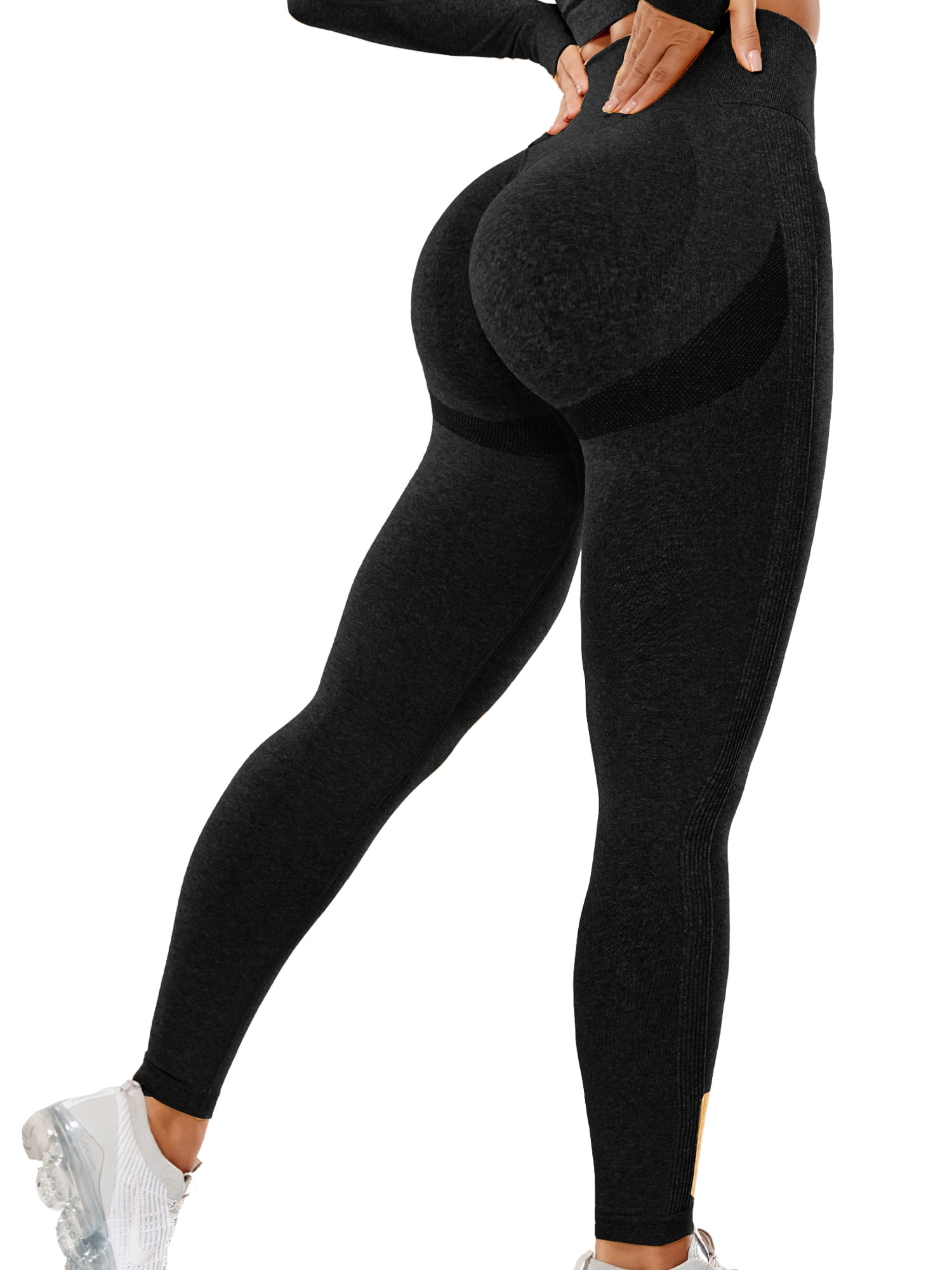QRIC Womens Seamless Butt Lift Leggings High Waisted Yoga Pants Ribbed ...
