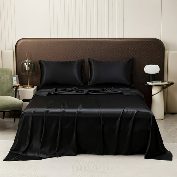 SPOORYYO Soft Solid Matte Satin Polyester Bed Sheet with Pillowcases - Full Size