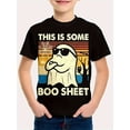 thumbnail image 1 of Machine Washable Top| Halloween "This Is Some Boo Sheet" 3D Print Boys' T-Shirt - Casual Black Cotton Tee with & Spider Web Design, Short Sleeve, Machine Washable, 1 of 6