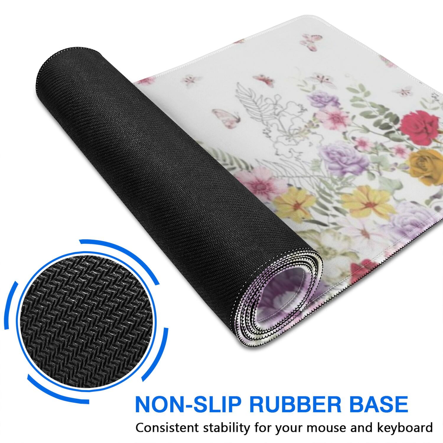 Long Mouse Pads for Desk,Pioneer Flower Floral Print Pattern Desk Mats on Top Of Desks, Desk Mouse Pad Extra Large with 3mm Non-Slip Base and Stitched Edge for Gaming,Office,Work,Home 31.5"x11.8"